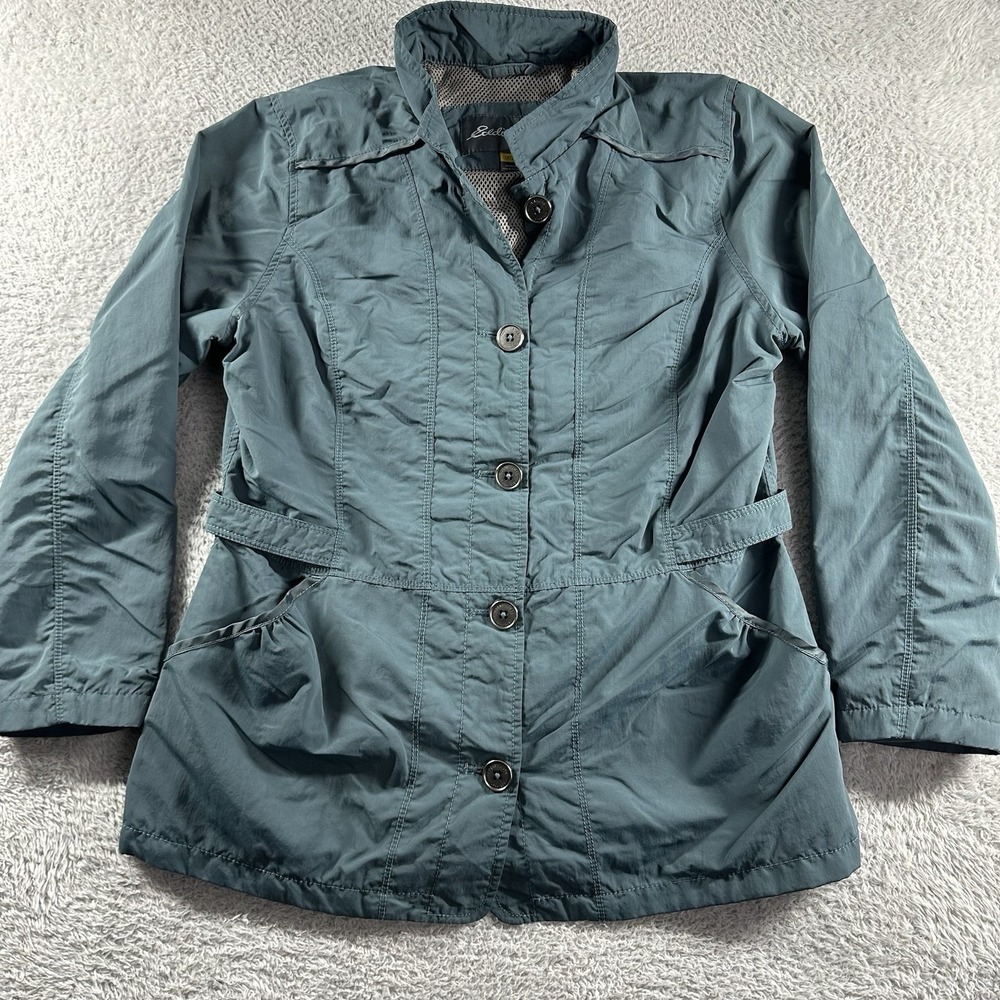 Eddie Bauer Travex Jacket‎ Womens Medium Blue Hiking Cinch Windbreaker